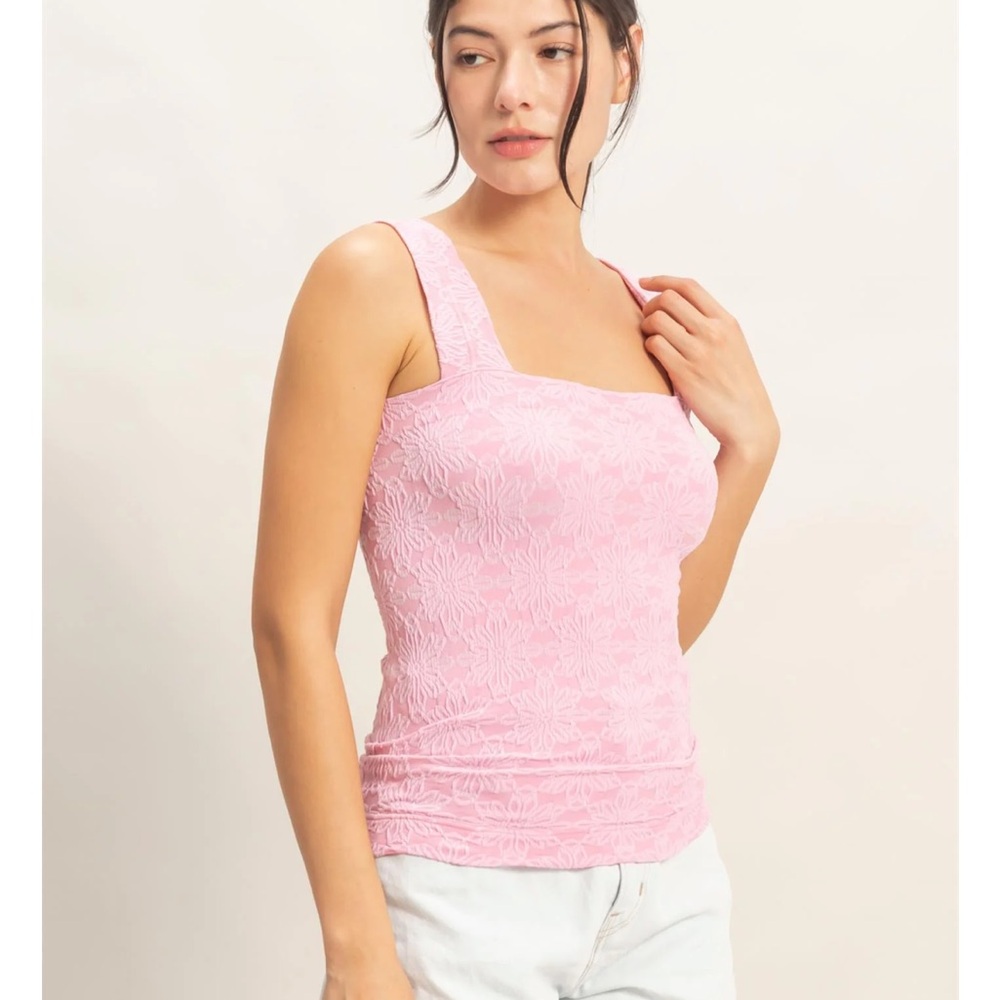 NEW HYFVE Floral Jacquard Square Neck Tank Bubblegum Pink S M L